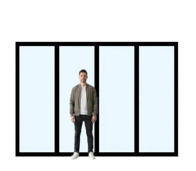 Signature 8'0" door with 5 foot 10 inch man for scale